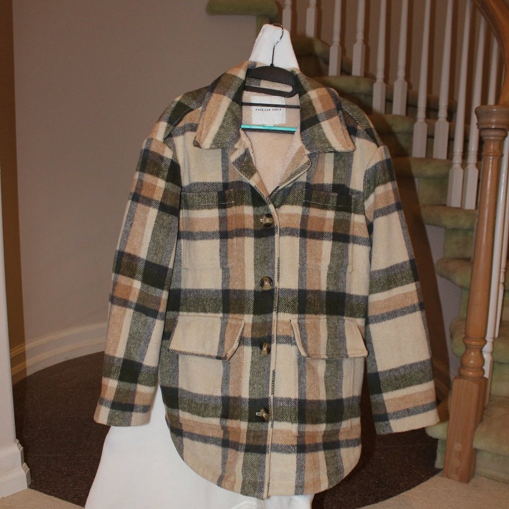 American Eagle Plaid Sherpa Lined Jacket - Women's Medium